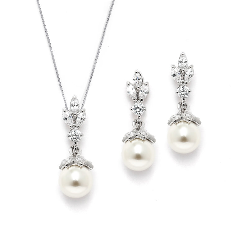 Vintage pearl drop necklace and earring set, silver