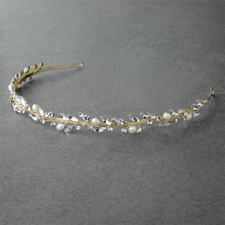 Pearl headband tiara, light gold