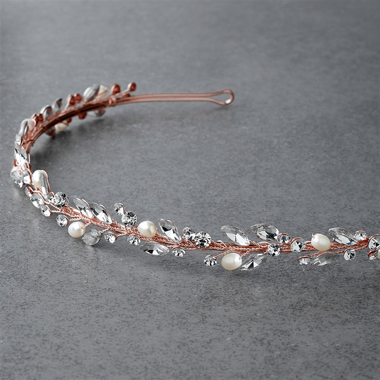 Pearl headband tiara, rose gold