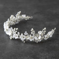 Porcelain flower pearl tiara, silver