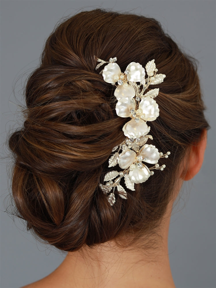 Layered gold floral hair comb