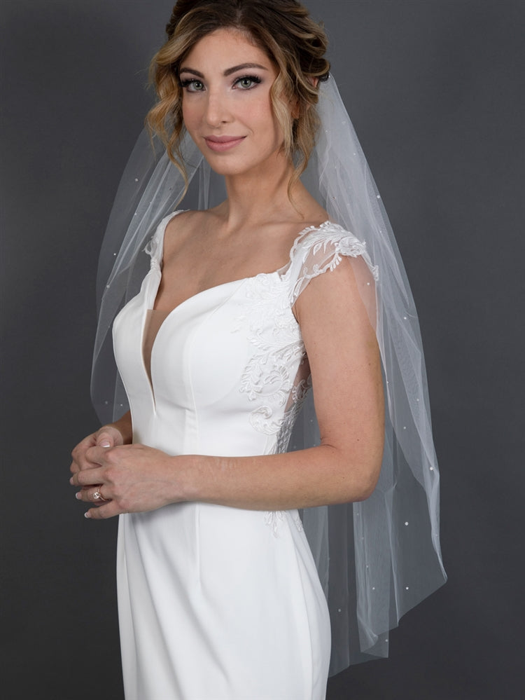 Scattered pearl veil, fingertip 36 inch