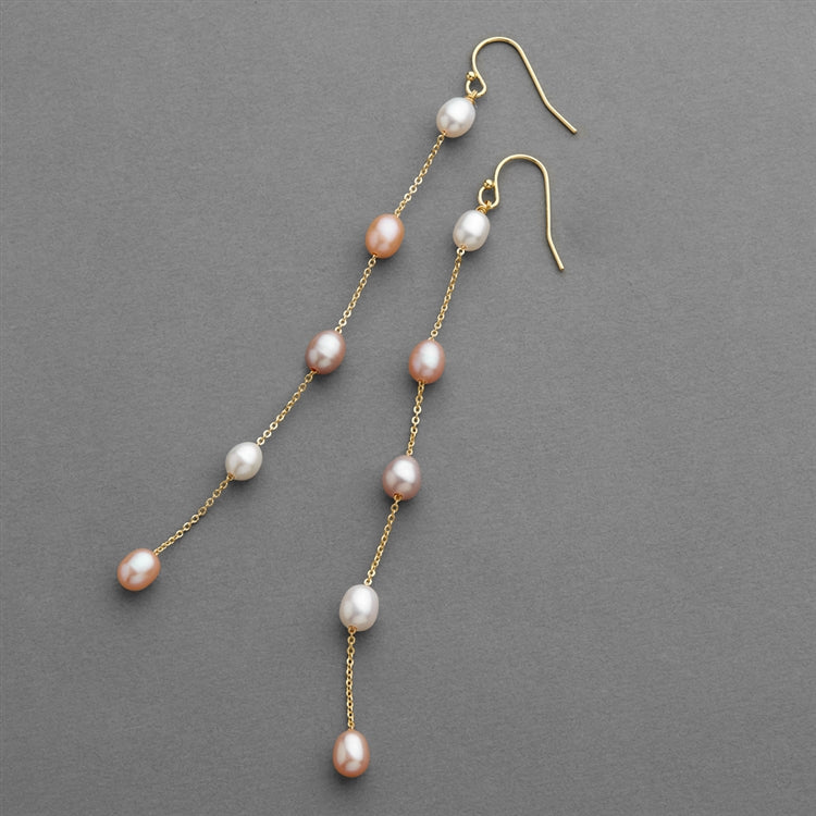 Freshwater pearl shoulder-duster earrings, champagne