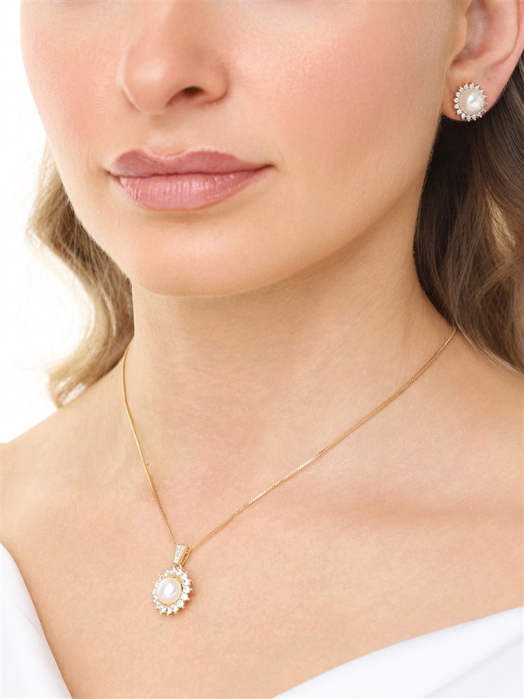 Pearl starburst necklace and earring set, gold