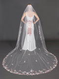 Pastel garden cathedral veil with embroidered flowers