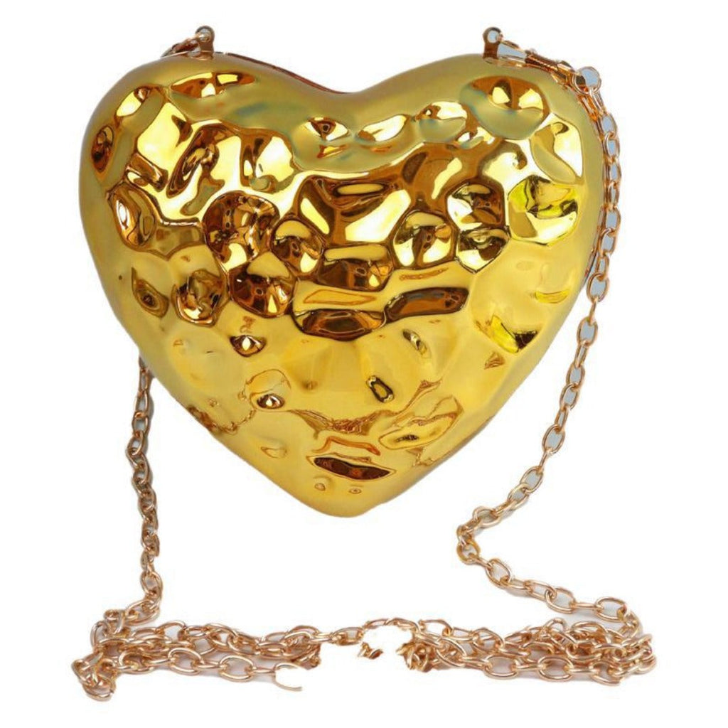 Hammered heart mini bag with chain