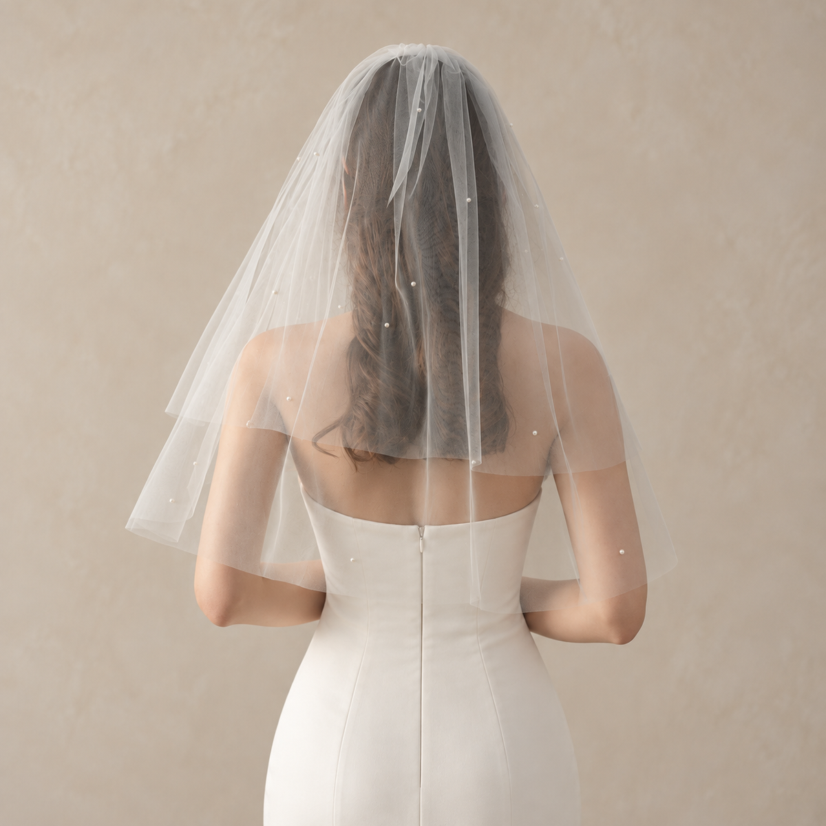 Two Tier Pearl Veil - Elbow Length