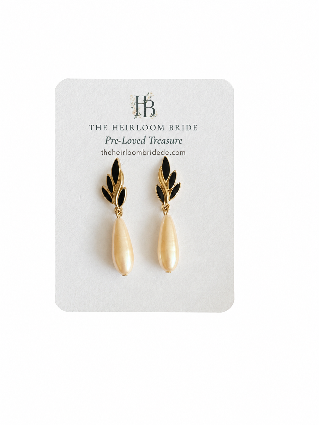 Vintage black enamel leaf and faux pearl drop earrings