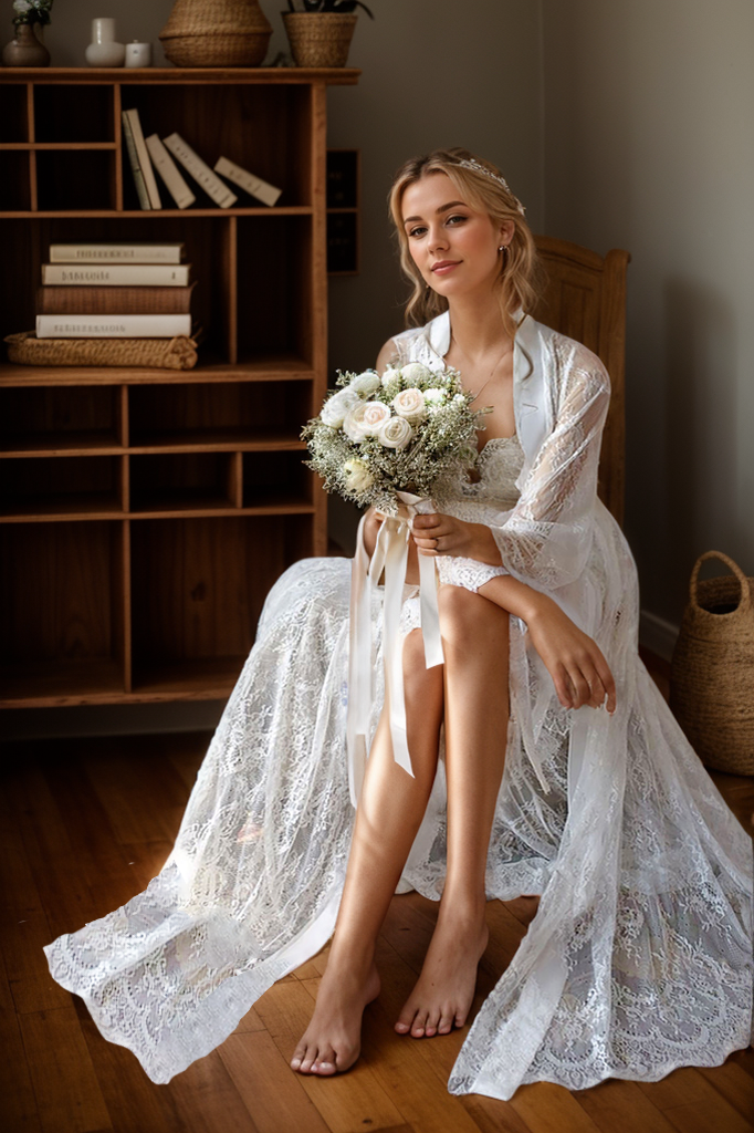 Chantilly Lace Robe Set with Train