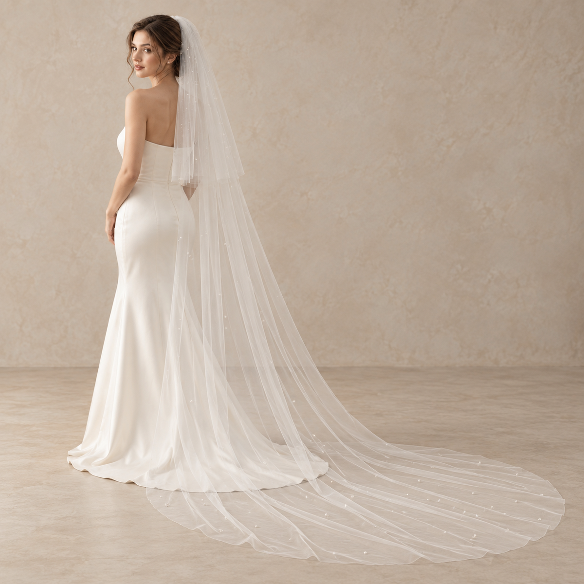 Two Tier Scattered Pearl Veil - Chapel Length