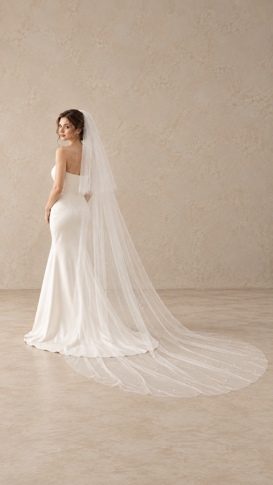 Two Tier Scattered Pearl Veil - Chapel Length