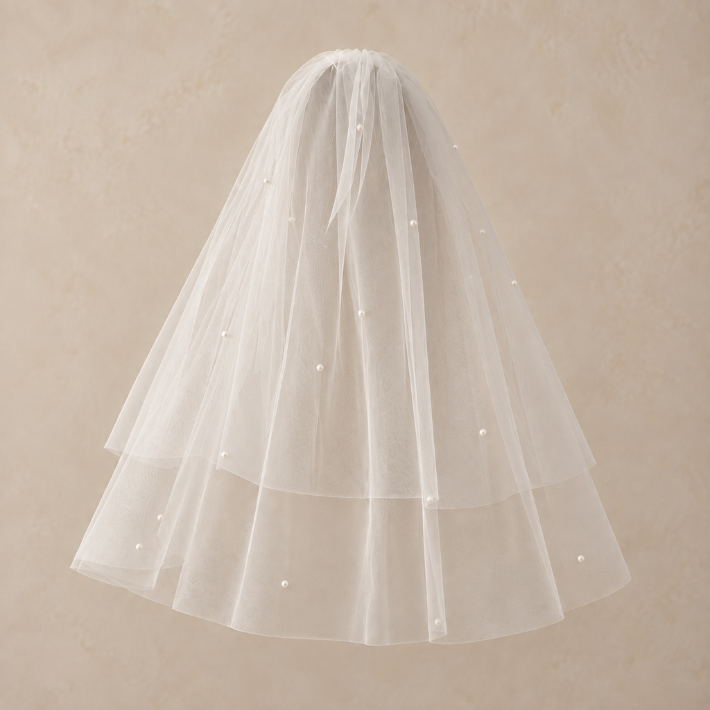 Two Tier Pearl Veil - Elbow Length