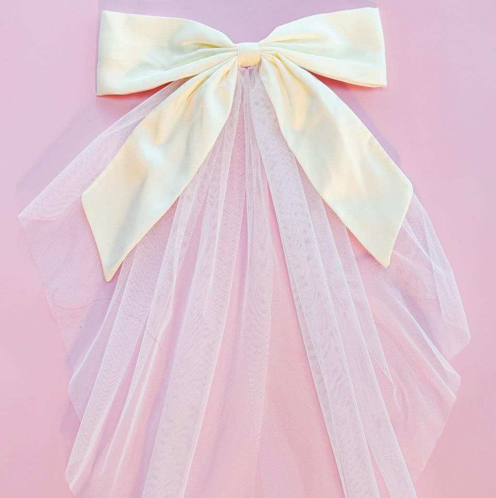 Satin Bow Veil Hair Clip