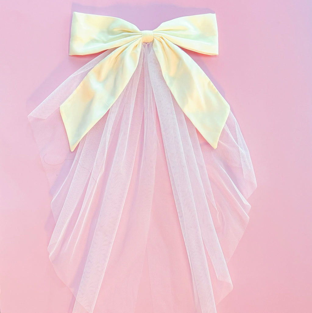 Satin Bow Veil Hair Clip