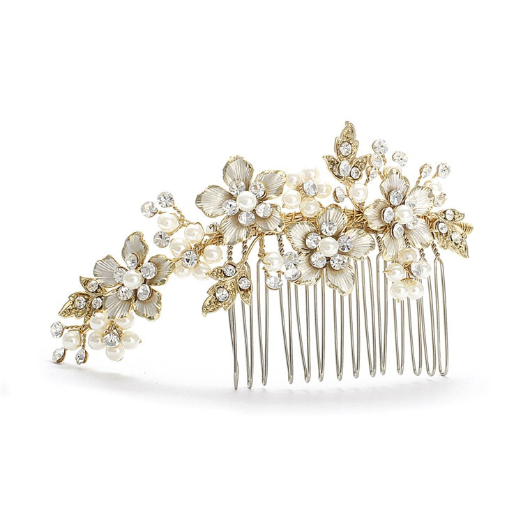 Brushed gold pearl hair comb