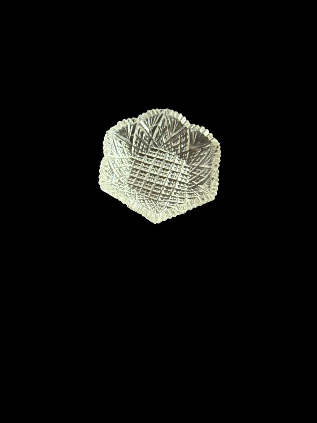 Vintage Hexagon Cut-Glass Ring Dish