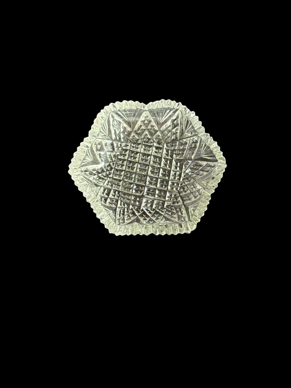Vintage Hexagon Cut-Glass Ring Dish