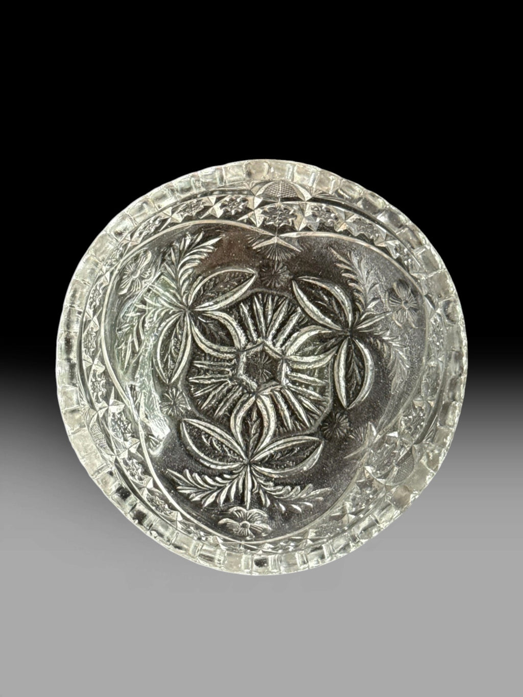 Vintage Round Floral Pressed Glass Trinket Dish