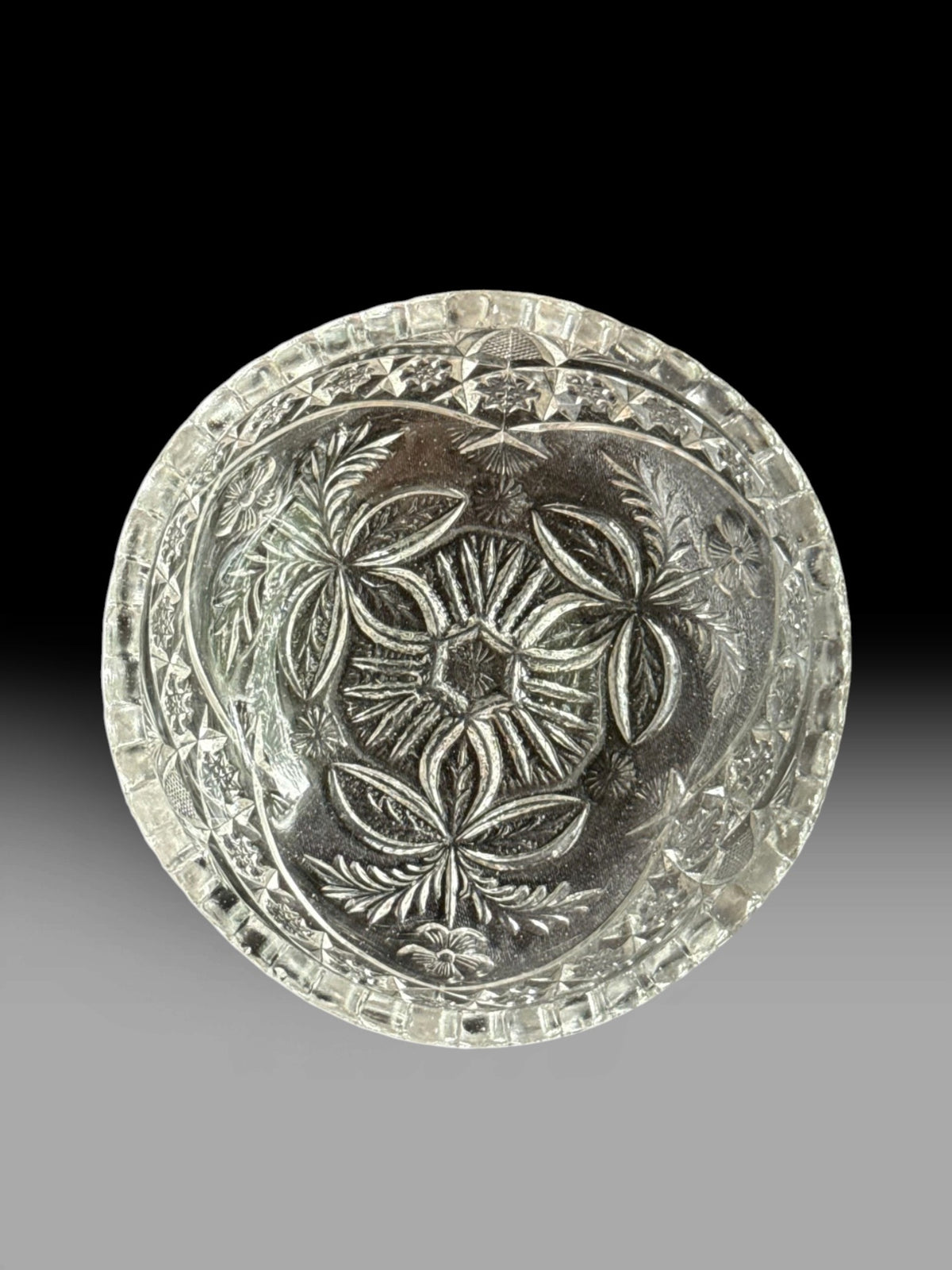 Vintage Round Floral Pressed Glass Trinket Dish