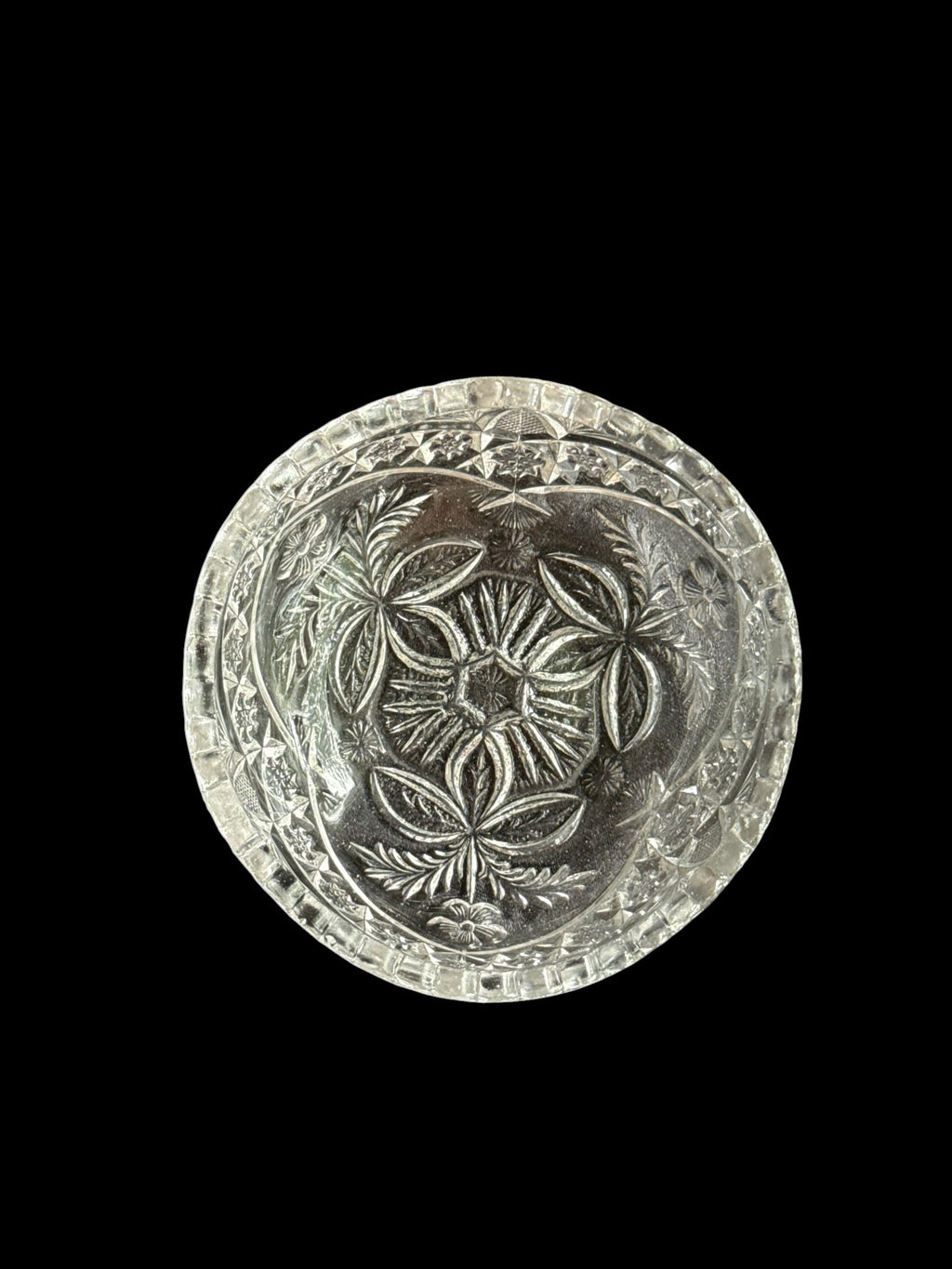 Vintage Round Floral Pressed Glass Trinket Dish