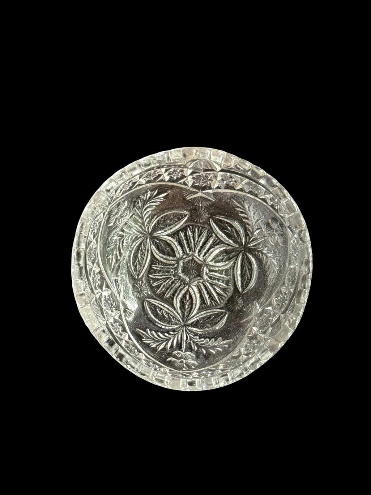 Vintage Round Floral Pressed Glass Trinket Dish
