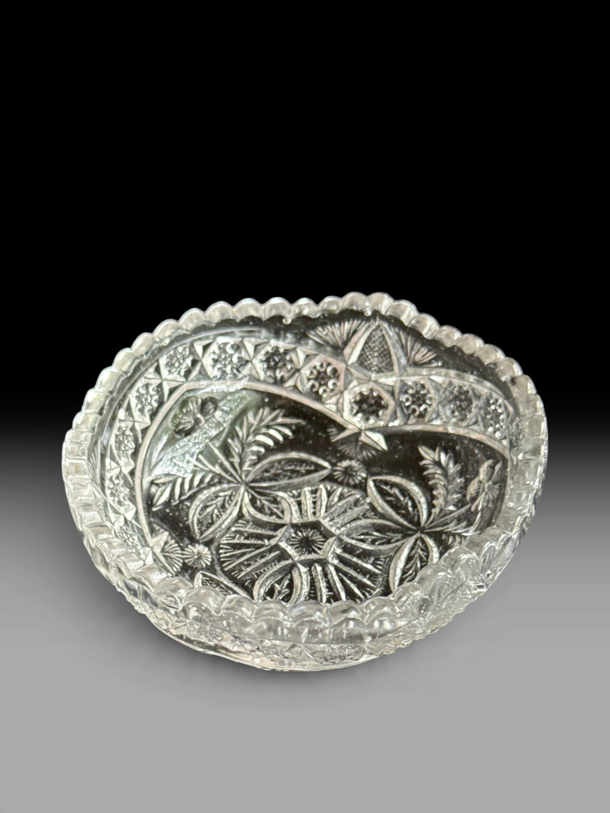 Vintage Round Floral Pressed Glass Trinket Dish