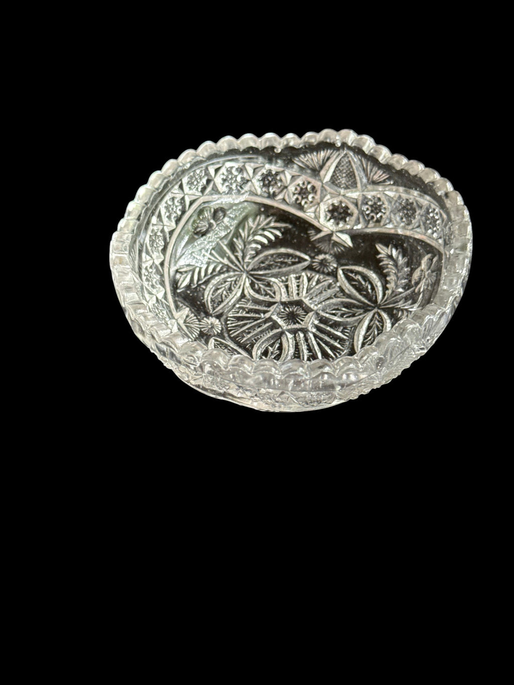 Vintage Round Floral Pressed Glass Trinket Dish