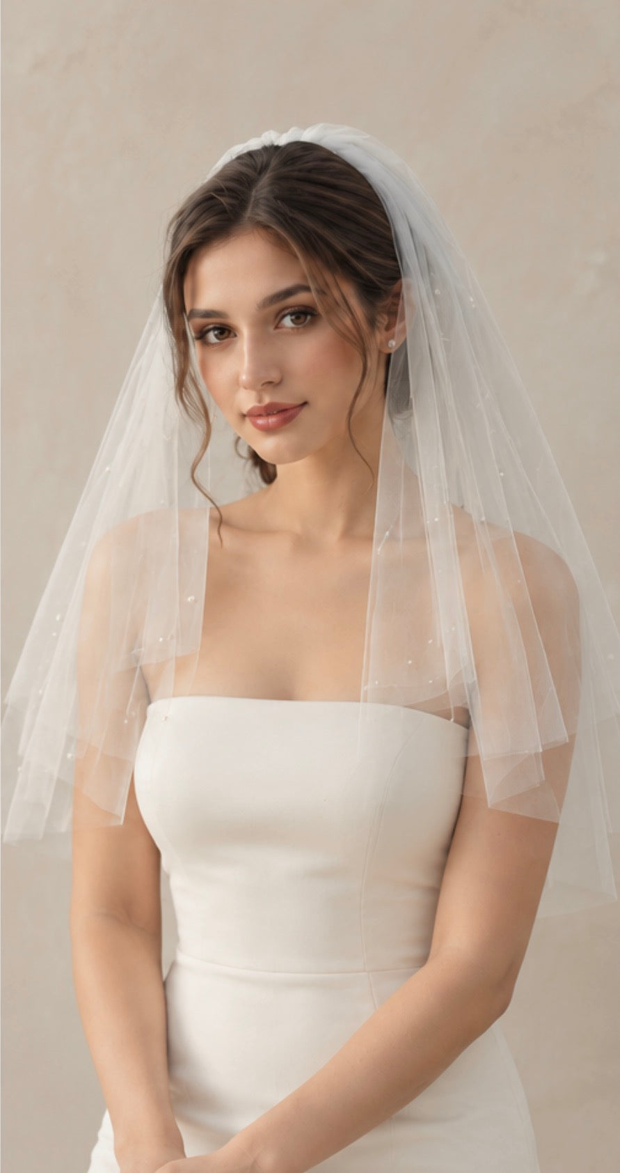Two Tier Pearl Veil - Elbow Length