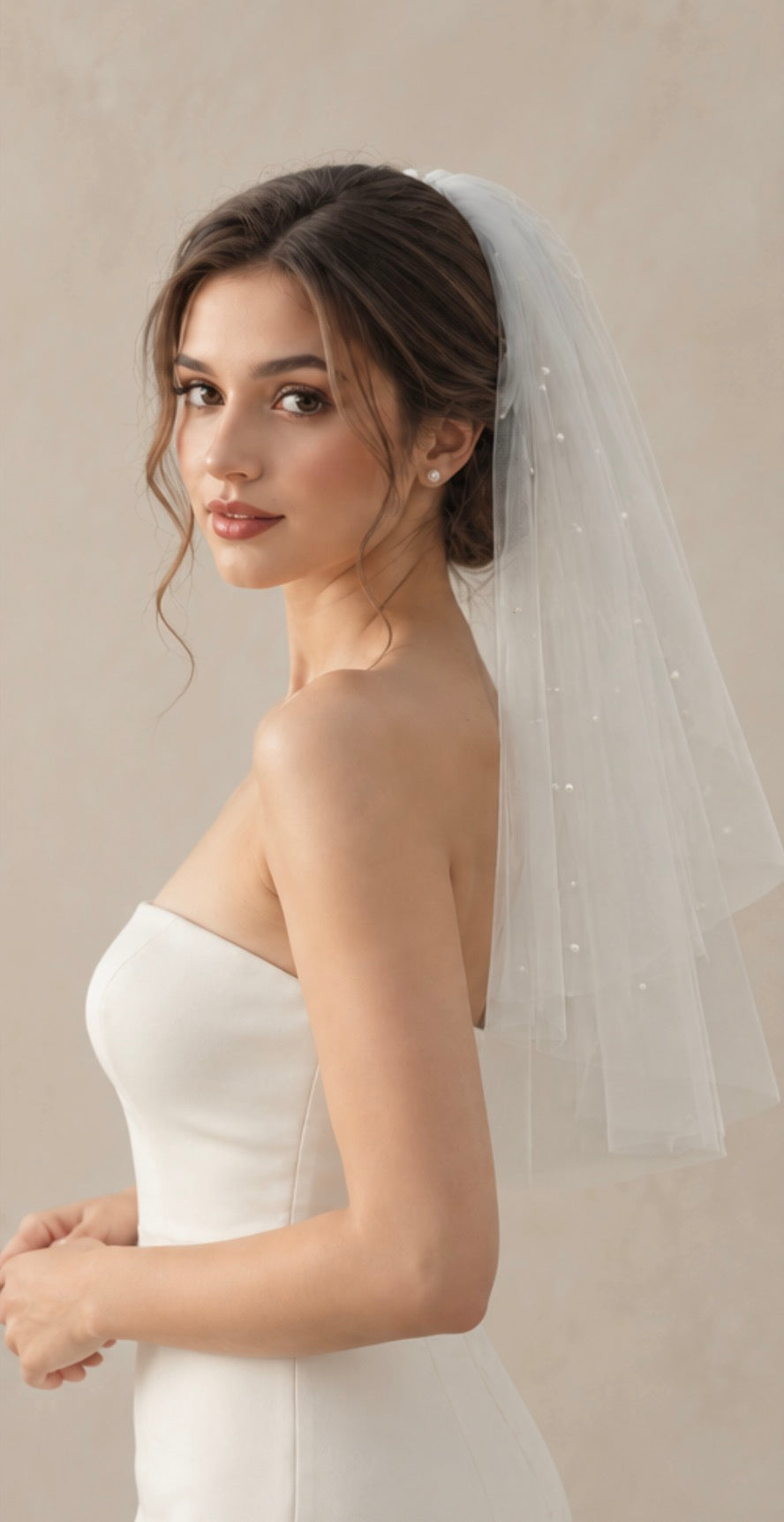 Two Tier Pearl Veil - Elbow Length