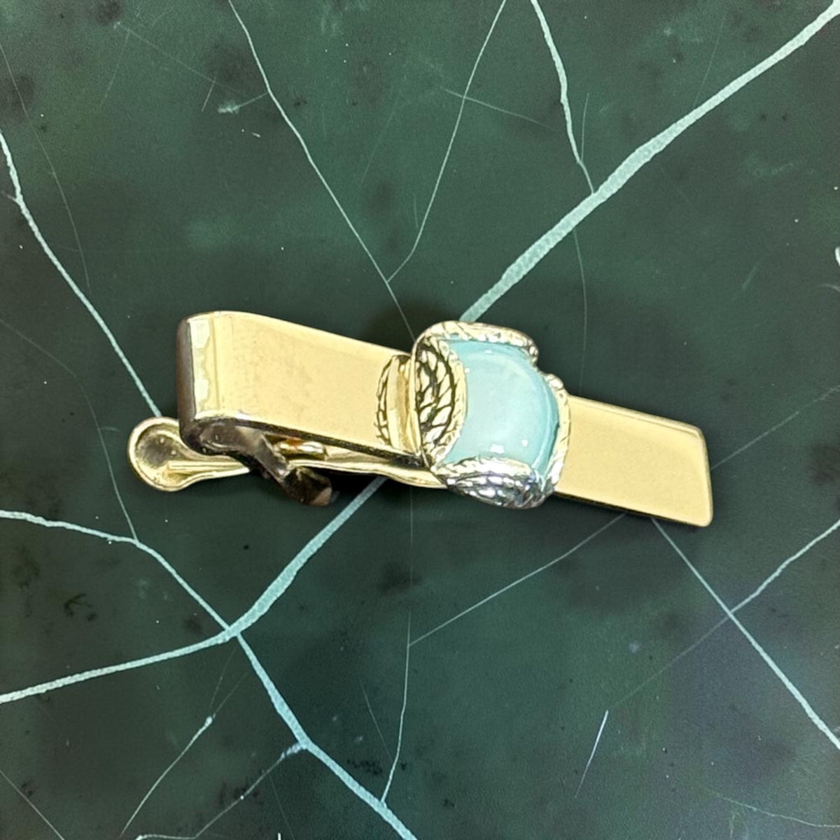 Vintage Swank tie clip with aqua stone, something blue for the groom