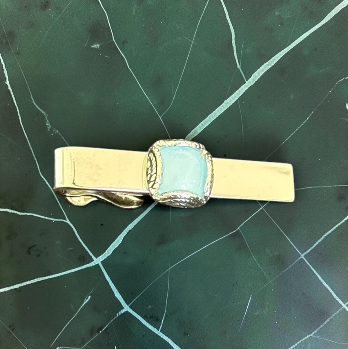 Vintage Swank aqua stone tie clip, another view