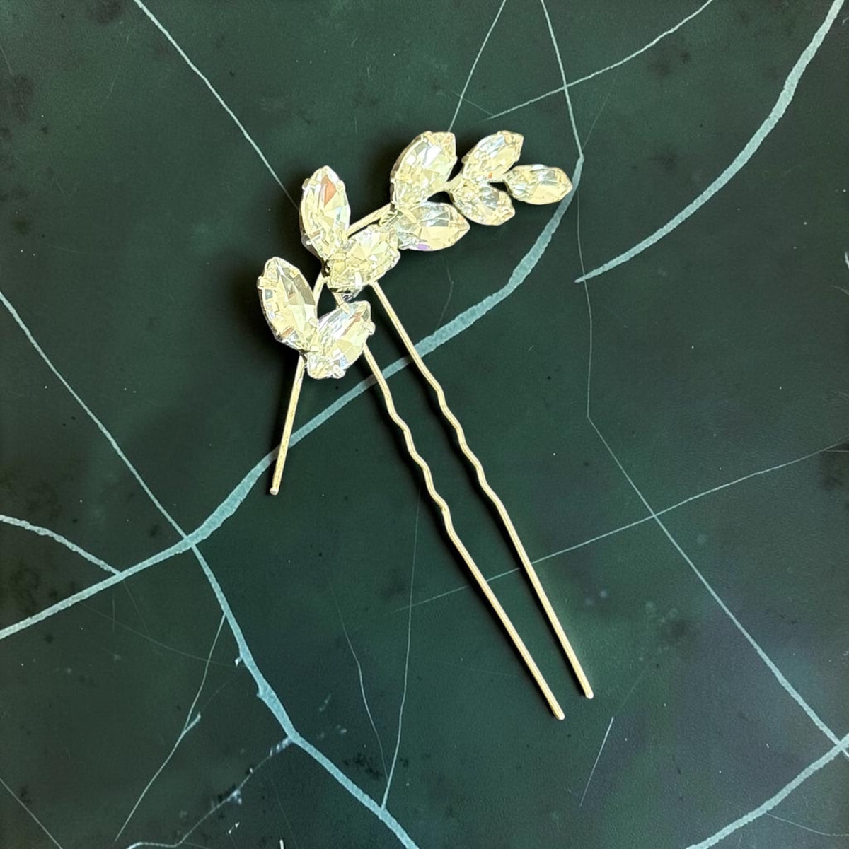 Silver crystal leaf vine bridal hair pin