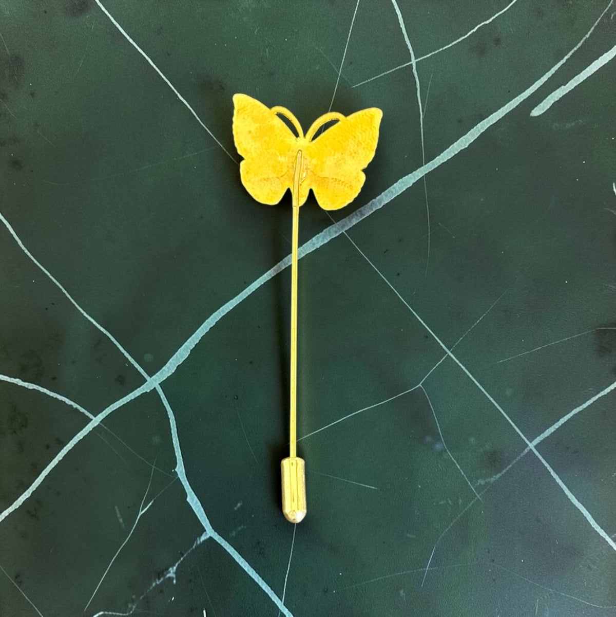 Vintage coral butterfly stick pin, detail