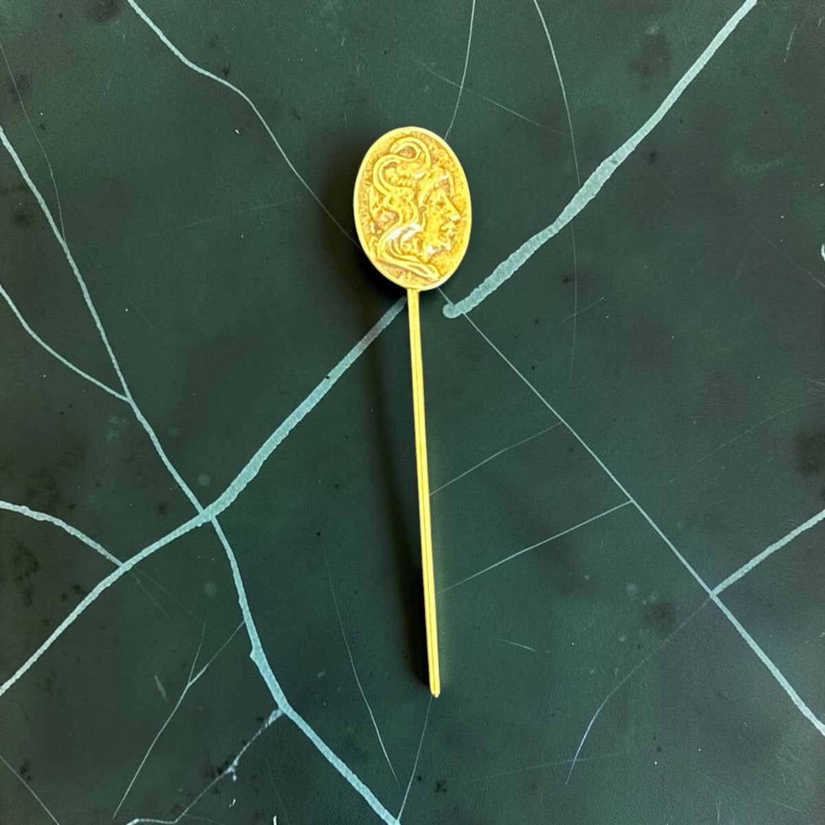 Vintage profile stick pin, detail