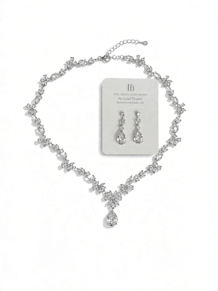 Cubic Zirconia Vine Bridal Necklace & Earring Set