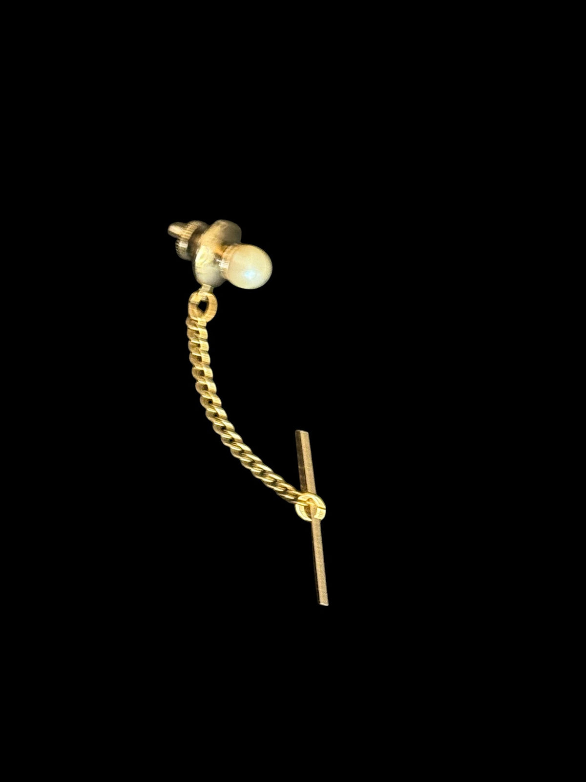 Vintage Faux Pearl Tie Tack with Chain