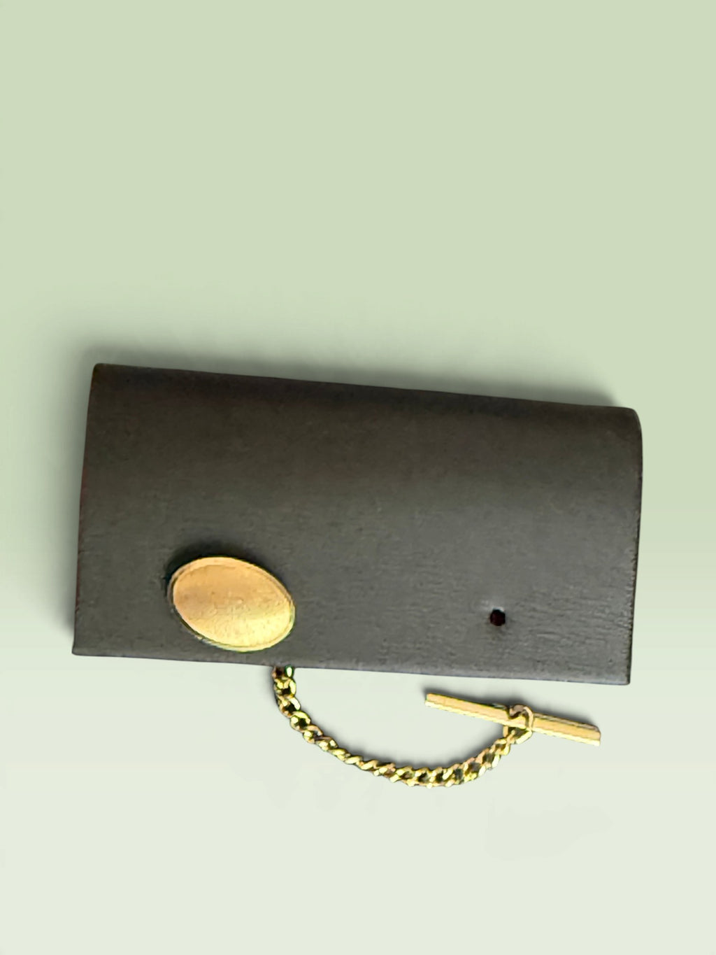 Vintage Brushed Gold-Tone Oval Tie Tack with Chain