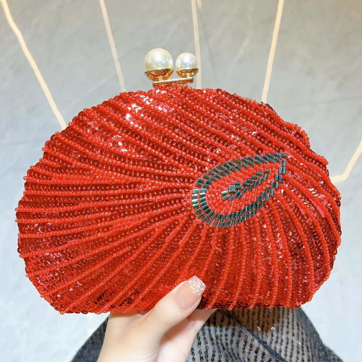 Beaded seashell clutch, another view