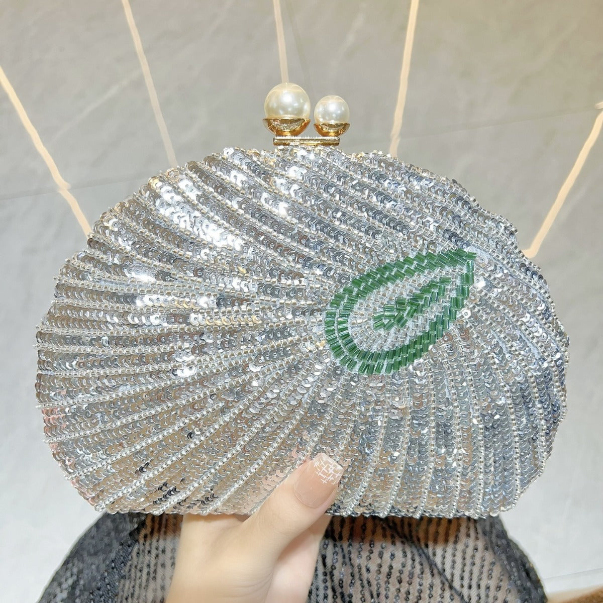Beaded seashell clutch, another view