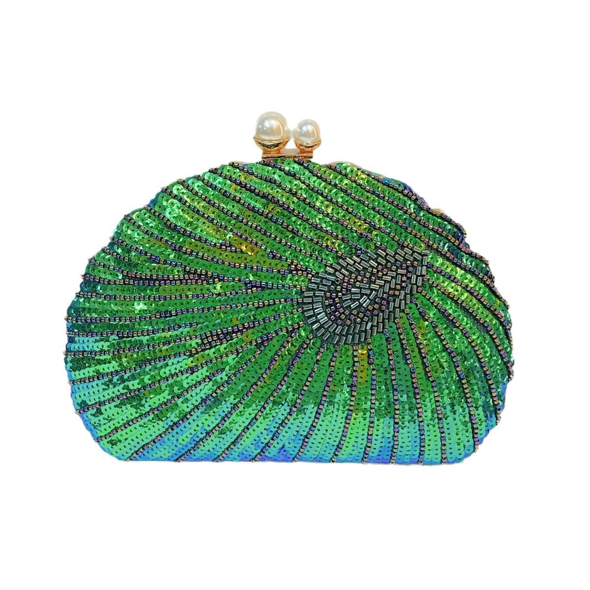 Beaded seashell clutch, beadwork detail