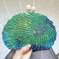 Beaded seashell evening clutch with pearl clasp