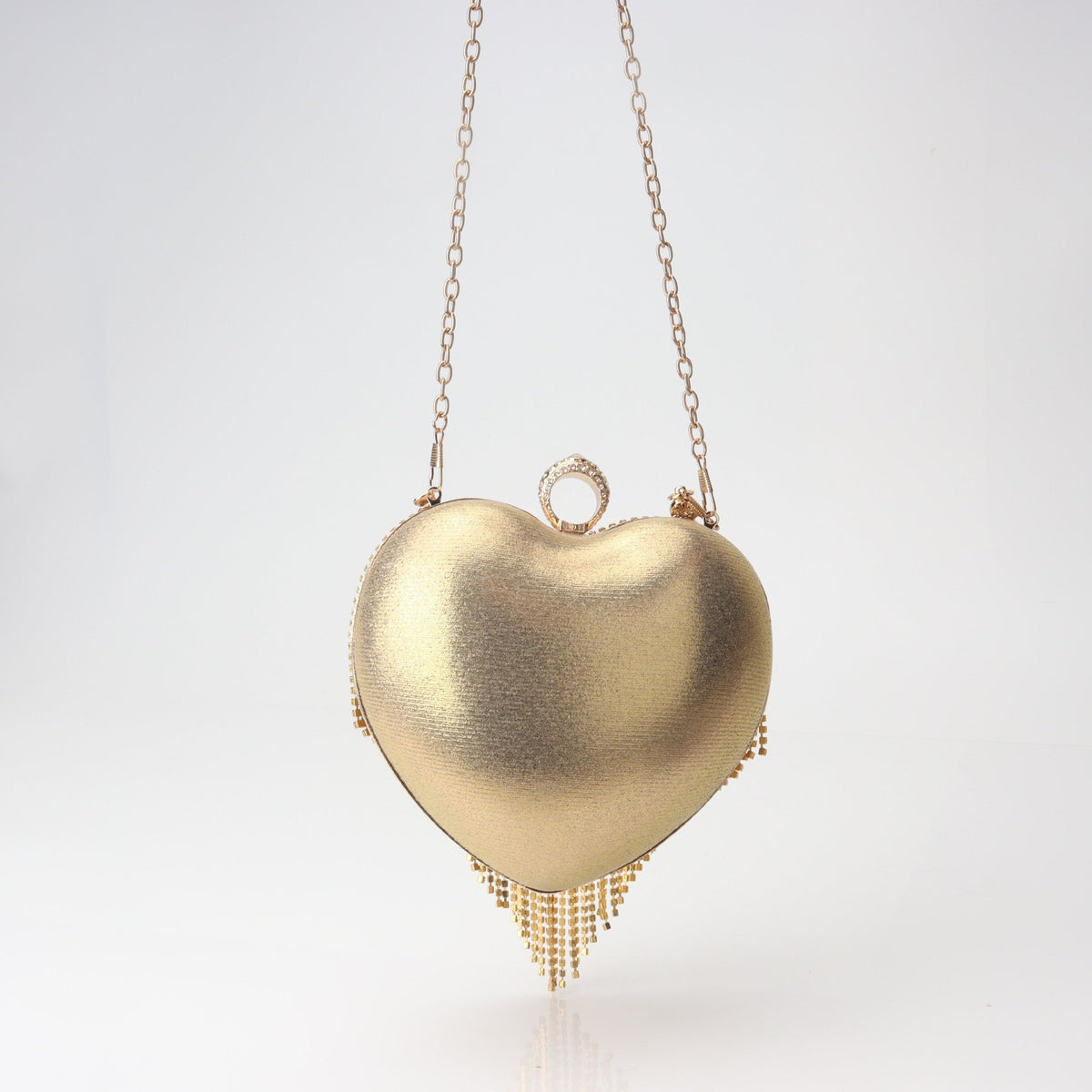 Rhinestone heart bag, fringe detail
