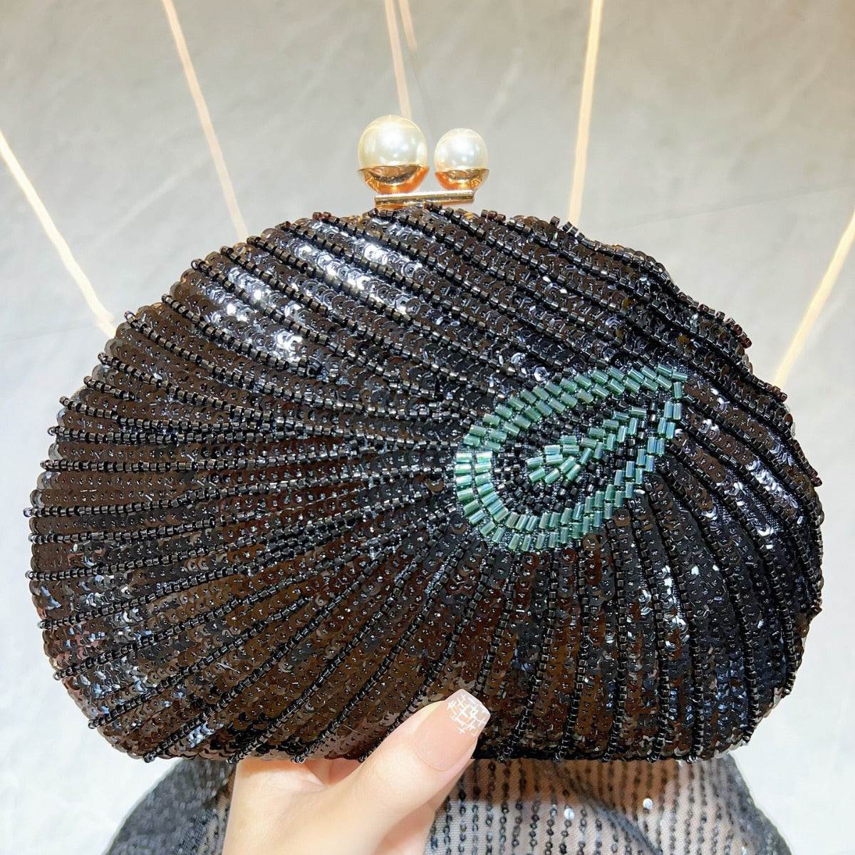 Beaded Seashell Evening Clutch