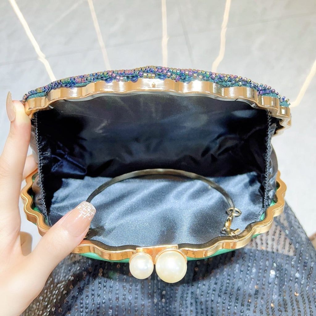 Beaded seashell clutch, color option