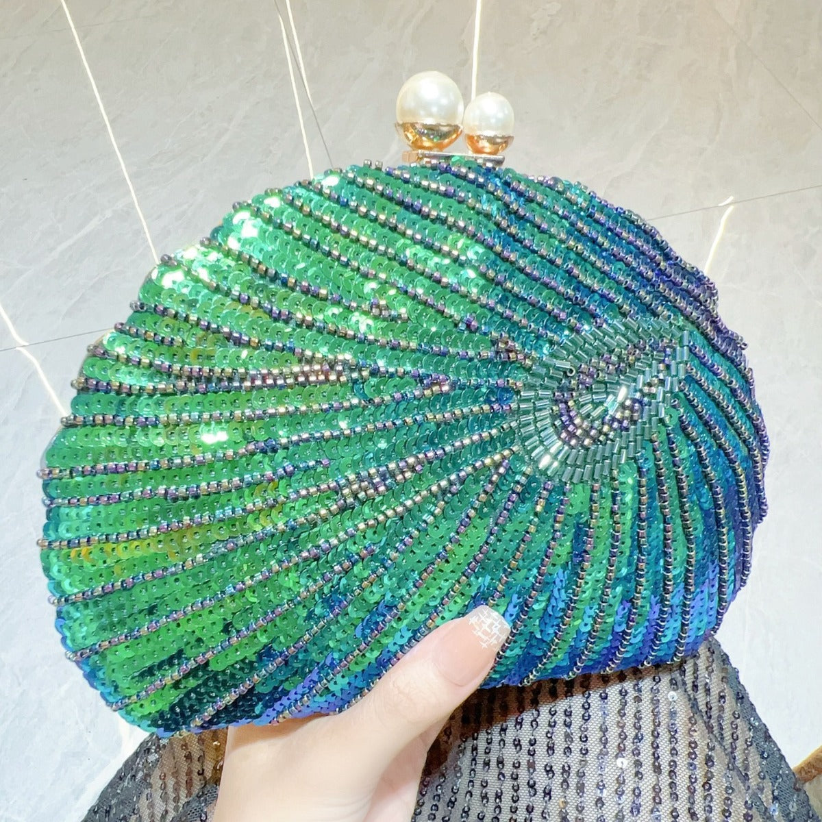 Beaded seashell clutch, color option