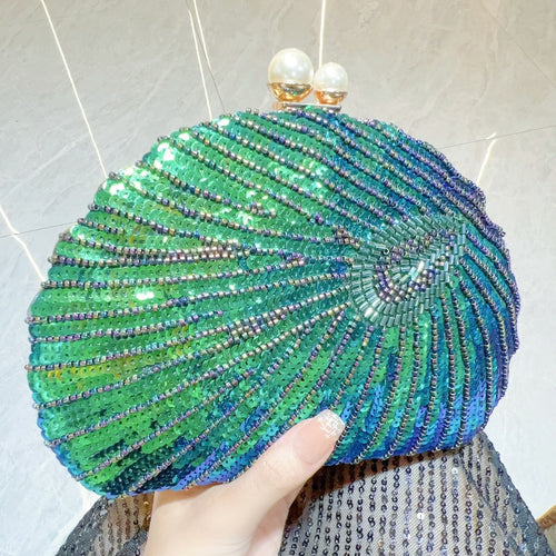 Beaded Seashell Evening Clutch