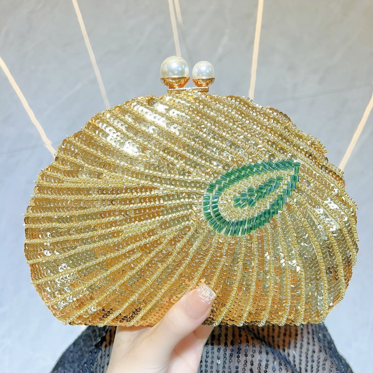 Beaded seashell clutch, another view