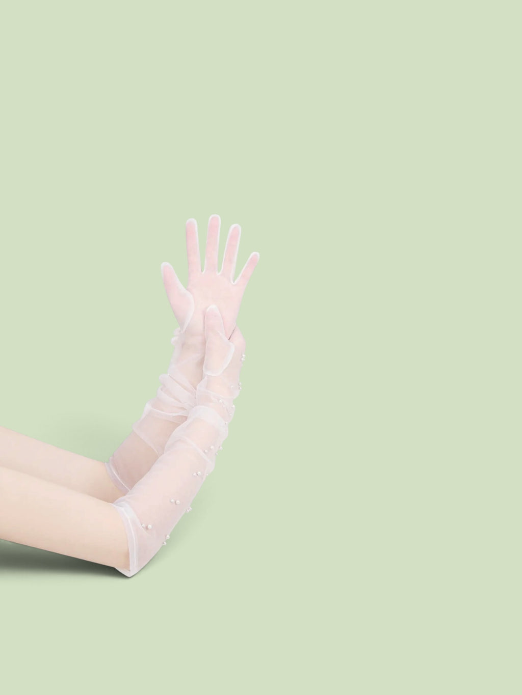 Long Tulle Bridal Gloves with Pearls