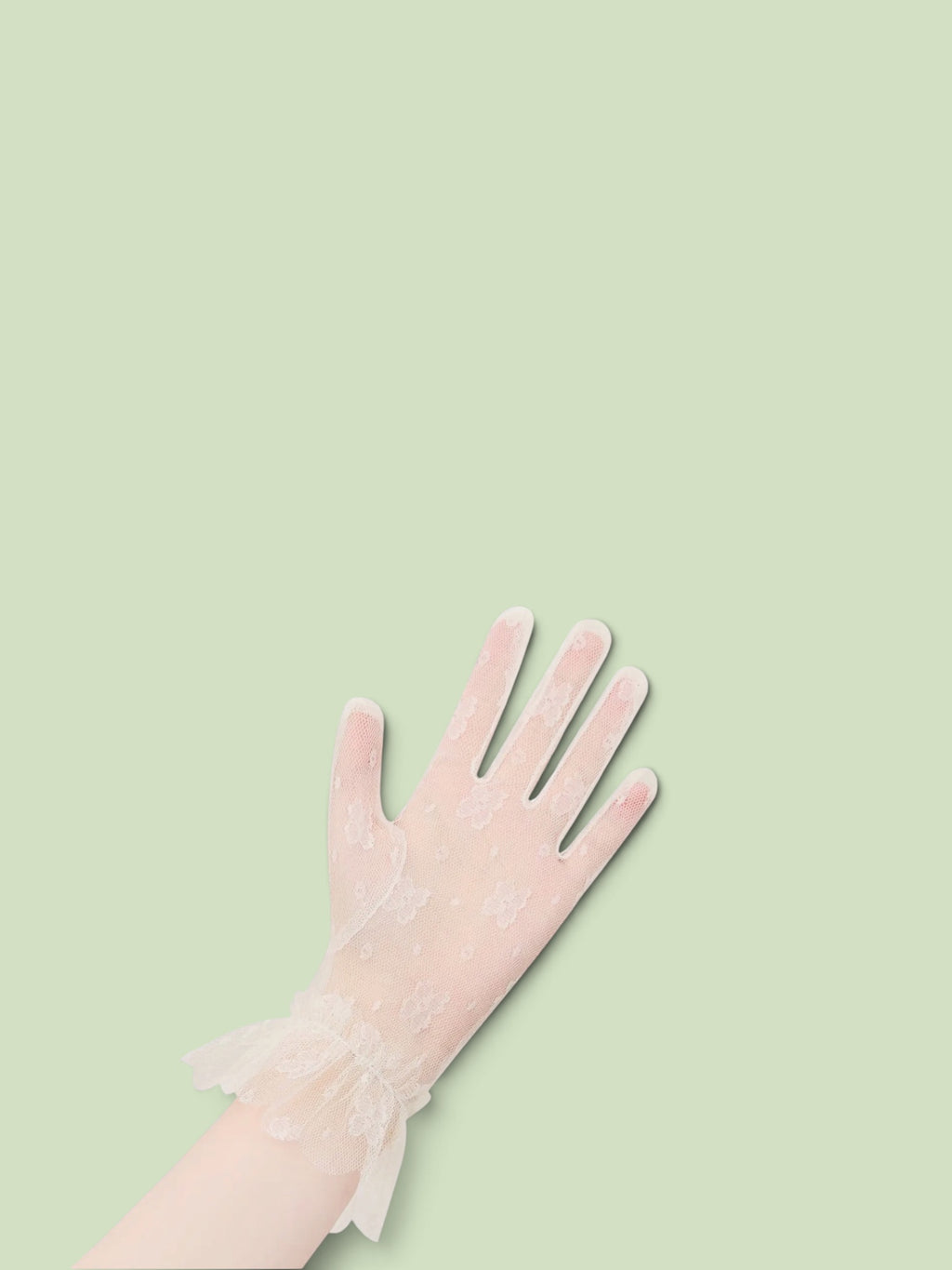 Short Lace Bridal Gloves with Ruffle Cuff