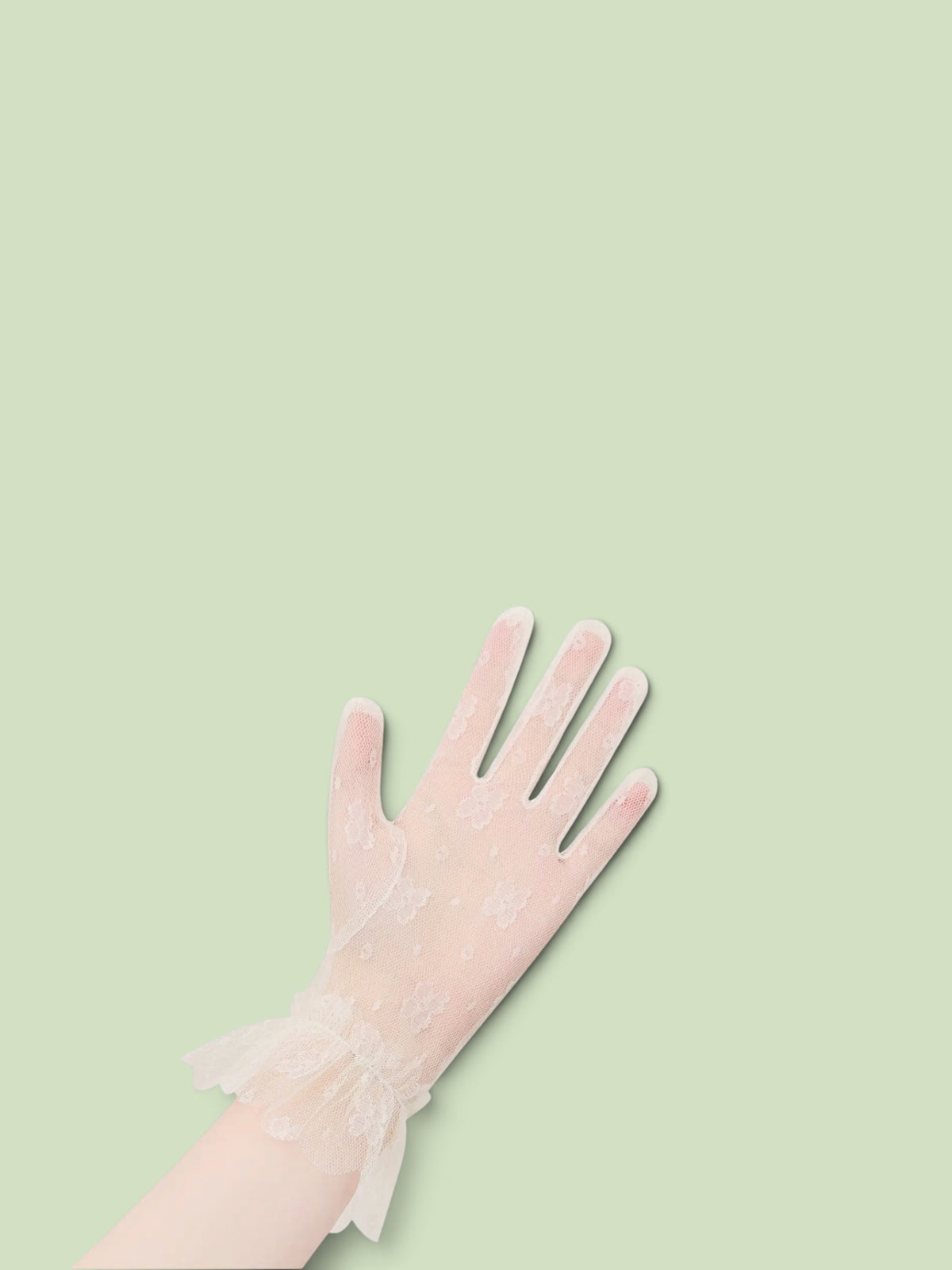 Short Lace Bridal Gloves with Ruffle Cuff